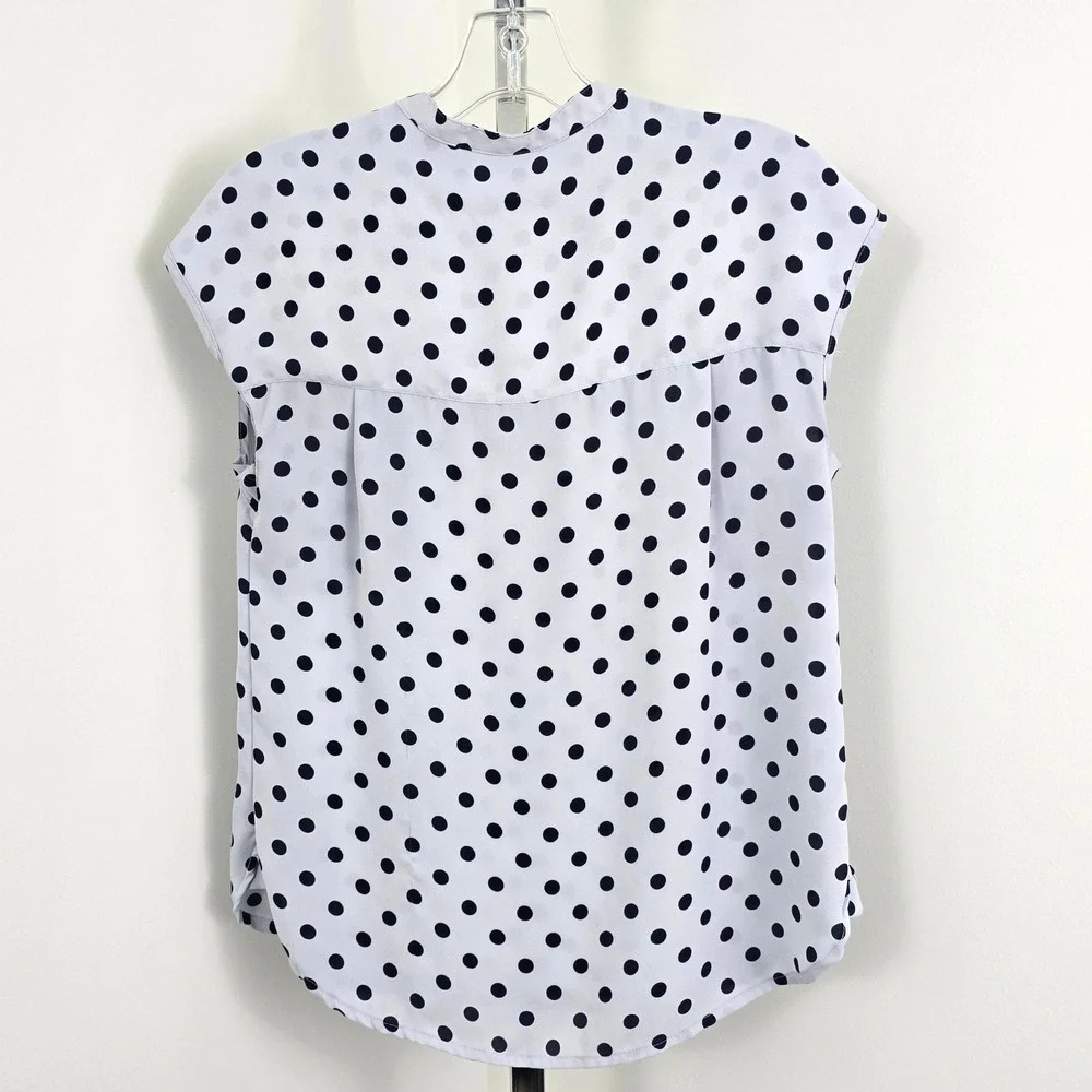 J. Crew Crew Button Neck Polka Dots‎ Sleeveless Light Blue Top XS